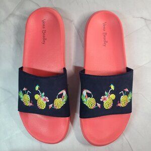 Vera Bradley Slide Sandals Beach Coral Pink & Navy Size M 7/8